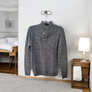 "Men's Charcoal Turtleneck Sweater with Button Detail"